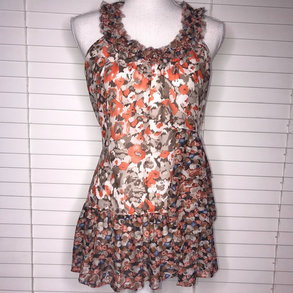 RSVP Sheer Ruffle Tunic Blouse Hi Low